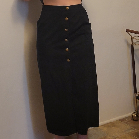 Vintage Whittall & Shon Black Button Down Maxi Skirt Size L - Picture 2 of 4